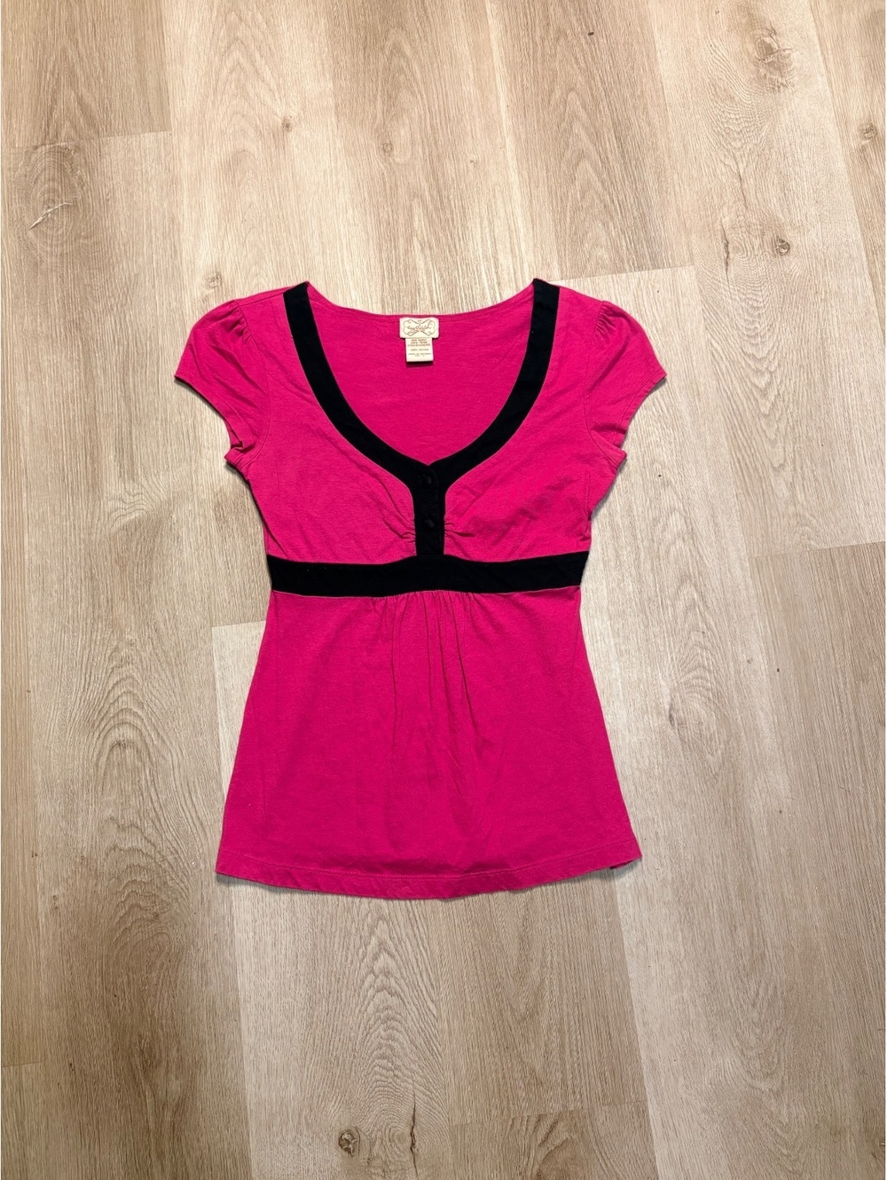 Eyelash Couture Y2K Pink and Black Babydoll Top Size Medium Fitted 2000s